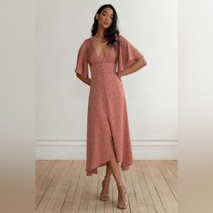 Jenny Yoo Lunetta Dress in Clay Rosette Jacquard
